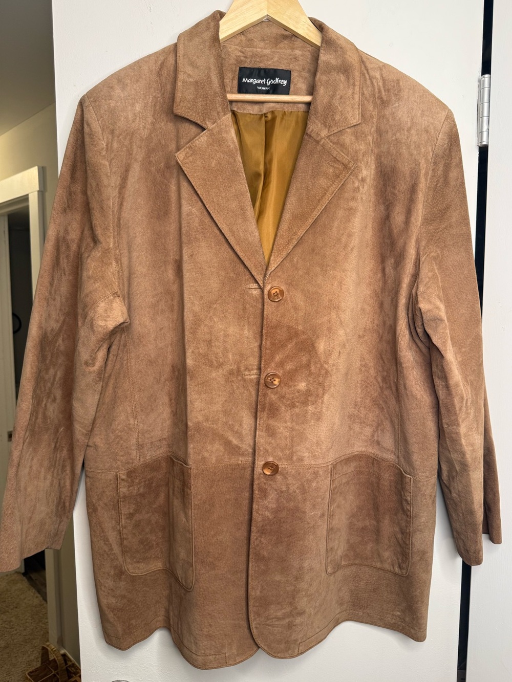 Vintage Margaret Godfrey Woman Genuine Suede Leather Blazer Jacket Tan Size XL